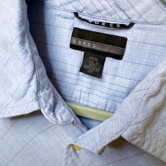 Guess Light Blue Vertical Stripe Button-Front Cotton Long Sleeve Size M Business - Picture 8 of 14